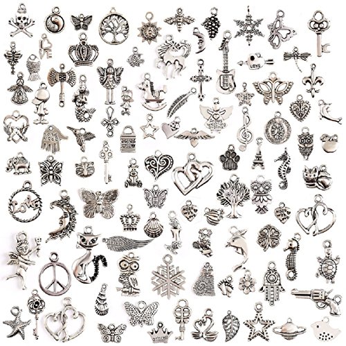 20 Gemischten Stil Herz DIY Charme Schmuck Erkenntnisse Anhänger Perlen Handwerk Silber