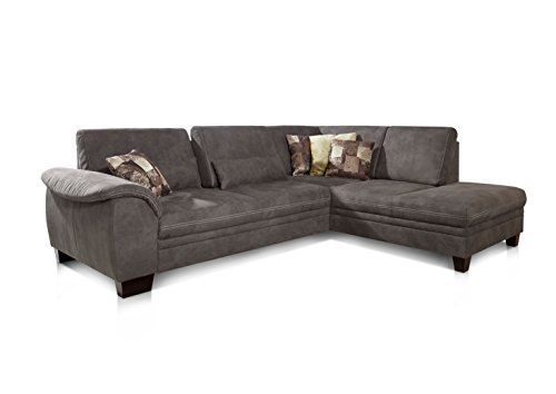 Cavadore 3-Sitzer Couch Hussum / Polsterecke mit Federkern in Wildlederoptik / Inkl. Ottomane rechts und Sitztiefenverstellung
