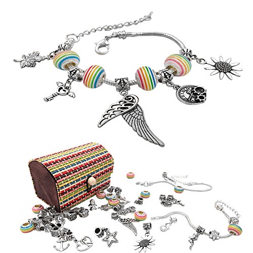 Charm Armband Kit DIY Handwerk Europäische Perle überzogen mit Silber Kette Schmuck Geschenk Set für Mädchen Teens