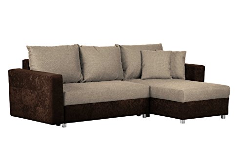 Couch mit Schlaffunktion und Bettkasten / Recamiere rechts oder links montierbar / Ecksofa in L-Form / Mit Strukturstoff