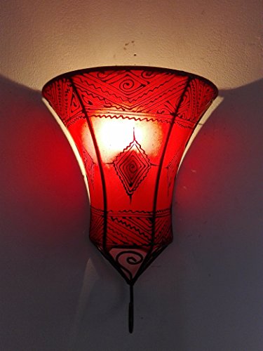 Ethno Einrichtung Wandleuchte Lampe Laterne aus Eisen und Leder Handbemalt Henna 1558 C3 Marokko morocchina Ethnic Arabischen Tausend und Eine Nacht