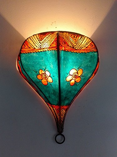 Ethno Einrichtung Wandleuchte Lampe Laterne aus Eisen und Leder handbemalt Henna 1515 C2 Marokko morocchina Ethnic arabischen Tausend und eine Nacht