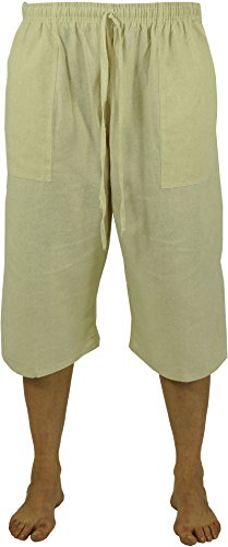 Guru-Shop 3/4 Yogahose, Goa Hose, Goa Shorts, Herren Shorts, Beige, Baumwolle, Size:50, Männerhosen Alternative Bekleidung