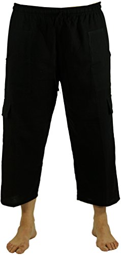 Guru-Shop 3/4 Yogahose, Shorts, Cargo Hose, Goa Hose, Herren, Schwarz, Baumwolle, Size:50, Männerhosen Alternative Bekleidung