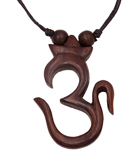 Halskette mit Ethno-Anhänger aus Holz, Tribal-Spirale, verstellbar, für Herren, Yoga Aum Om Ohm