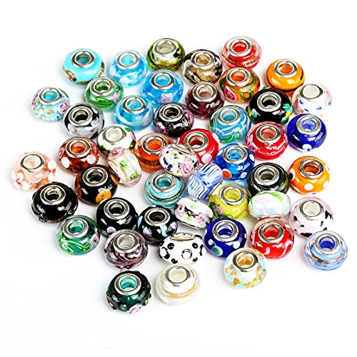 Naler 50 x European Beads Glasperlen Charms Muranoglas Perlen für Schmuck Armbänder Ketten