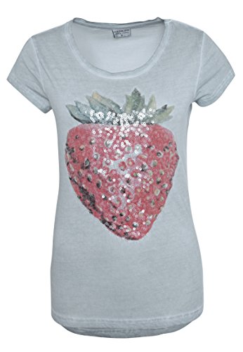 Stitch & Soul Damen T-Shirt mit Erdbeer-Print & Pailletten | Basic Print-Shirt aus Reiner Baumwolle