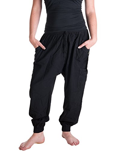 Vishes – Alternative Bekleidung – Sommer Haremshose mit Taschen aus Baumwolle mit elastischem Bund – handgewebt