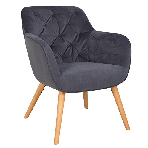 WOLTU #967 Relaxsessel Loungesessel Design Sessel Polstersessel mit Armlehne, Dicke Polsterung aus Samt, Massivholz, Dunkelgrau