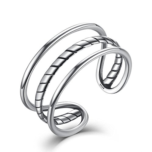 Damen Herren Verstellbare Ringe 925 Silber,Einfache Drei Schicht Eröffnung Knuckel Ringe Schmuck mit Geschenk Box