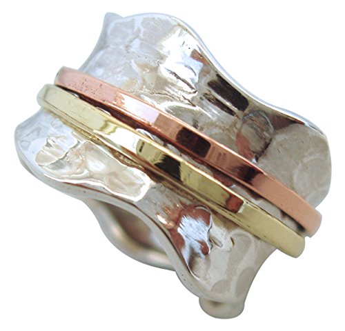 Energy Stone „BRISE“ Ring klassisch gehämmert mit Kupfer und Messingfarbenen Drehringen (Style# UK06)