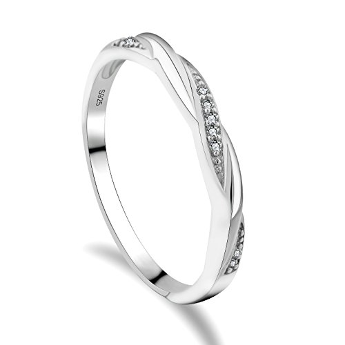 GULICX Hochzeitsringe 925 Sterling Silber Rund Weiß Kristall Zirkonia CZ Schlank Kreuz Band Ring