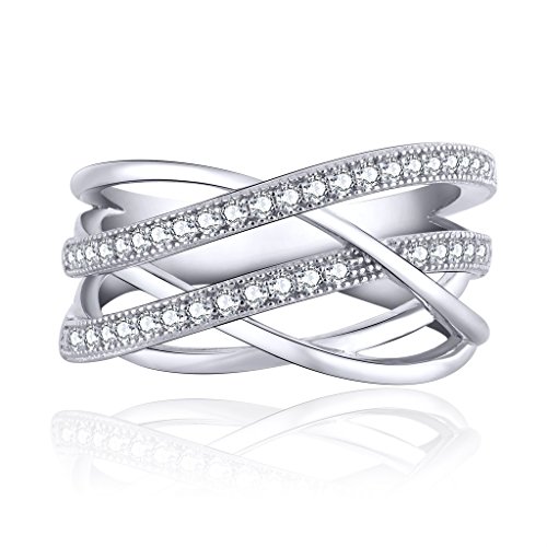YH Schmuck Damen Verlobungs Ringe 925 Sterling Silber mit Swarovski Kristall Zirkonia Eheringe Breiten Ring Damen Frauen Geschenk