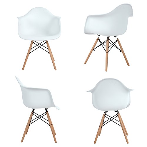 4x Retro Designerstuhl, 4er Esszimmerstühle mit Armlehne , Küchenstuhl mit Lehne & 4 Holz Beinen Design Essstuhl , weiß
