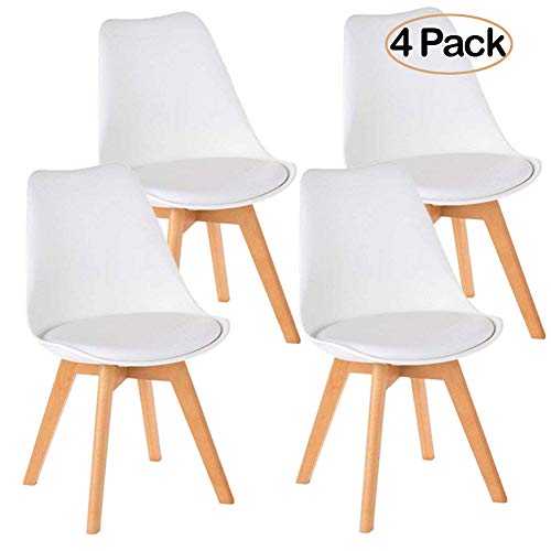 Ambiendi 4er Set Esszimmerstühle mit Massivholz Buche Bein Retro Design Gepolsterter Stuhl Küchenstuhl Holz Weiß