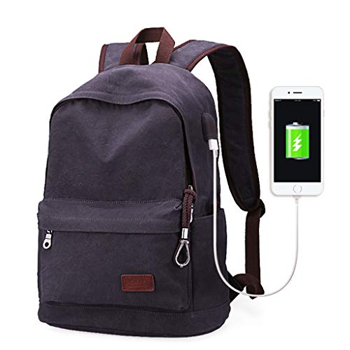 CXQ Mode-Trend Männer und Frauen einfache dunkelgrau Leinwand Rucksack Freizeit Reisen Rucksack Student Tasche USB Lade Schnittstelle Rucksack