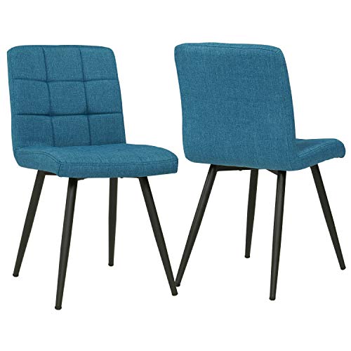 Duhome 2er Set Esszimmerstuhl aus Stoff Blau Farbauswahl Stuhl Retro Design Polsterstuhl mit Rückenlehne Metallbeine 8043B