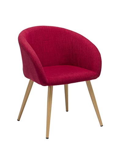 Duhome Elegant Lifestyle Esszimmerstuhl aus Stoff (Leinen) Rot Retro Design Stuhl mit Rückenlehne Metallbeine Holzoptik DH0010