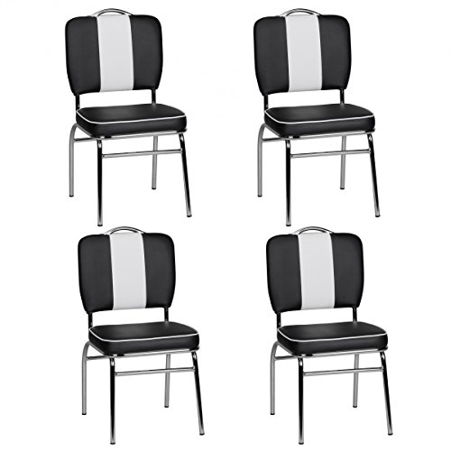 FineBuy 4er Set Esszimmerstühle King American Diner 50er Jahre Retro 4 Stühle | Sitzfläche gepolstert mit Rücken-Lehne | Essstuhl Sitzhöhe 76 cm | Farbe Schwarz Weiß