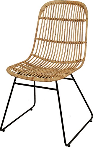 Korb-Stuhl im Retro-Stil aus echtem Rattan mit Eisen-Fußgestell