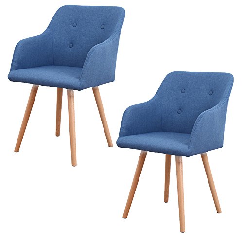 MCTECH® 2x Stuhl Esszimmerstühle Esszimmerstuhl Stuhlgruppe Konferenzstuhl Küchenstuhl Armlehne Büro mit Massivholz Eiche Bein (Type A, Blau)