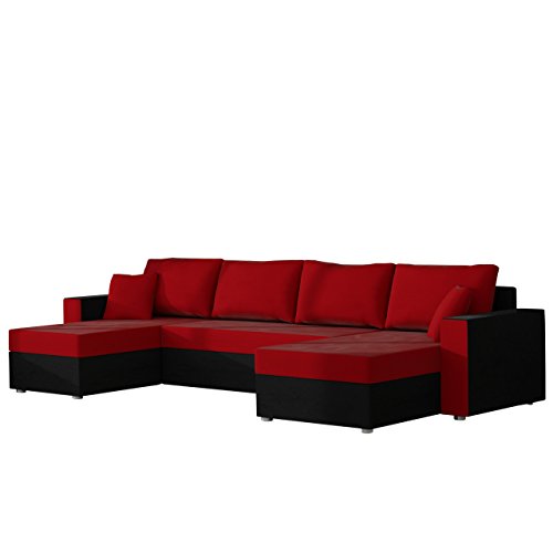Mirjan24  Ecksofa Sofa Couchgarnitur Couch Rumba Style! Wohnlandschaft mit Schlaffunktion und Bettkasten, Ecksofa in U-Form, Polstermöbel, Farbauswahl, Kissen-Set (Alova 04 + Alova 46)
