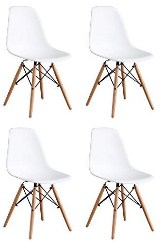 OYE HOYE Set von 2/4 Moderne Elegante und Moderne Designer Esstisch/Lounge Kunststoff Stuhl, strapazierfähig, Bequem, Holz, weiß, 4-Pack