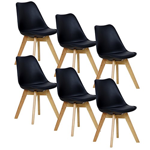 WOLTU® 6er Set Esszimmerstühle Küchenstuhl Design Stuhl Esszimmerstuhl Kunstleder Holz Schwarz BH29sz-6