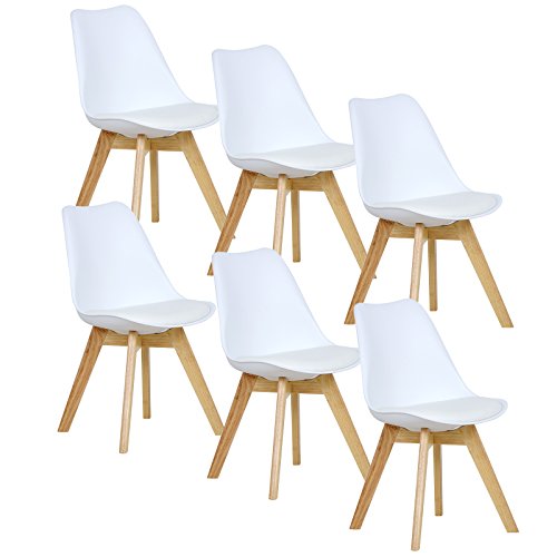 WOLTU® 6er Set Esszimmerstühle Küchenstuhl Design Stuhl Esszimmerstuhl Kunstleder Holz Weiß BH29ws-6