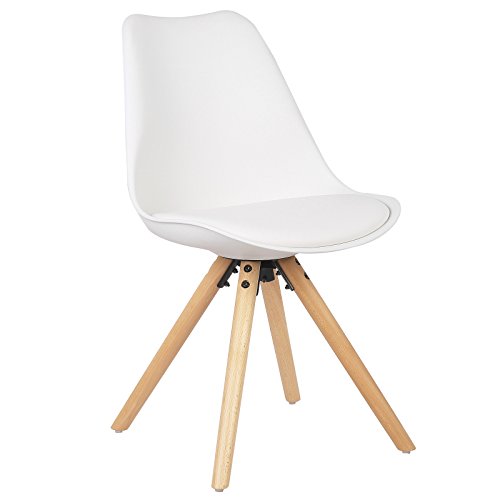 WOLTU® BH52ws-1 1 Stück Esszimmerstuhl, mit Sitzfläche aus Kunstleder, Design Stuhl, Küchenstuhl, Holz,, Weiß