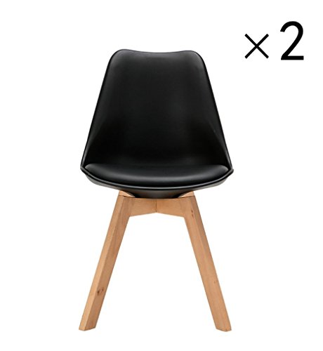 YiLianDa 2er Set Retro Esszimmer-Stuhl ohne Armlehne Küchenstuhl mit Lehne aus Kunststoff Holz Beinen Esszimmerstühle
