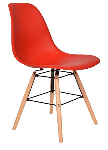 ts-ideen 1 x Design Klassiker Stuhl Retro 50er Jahre Barstuhl Küchenstuhl Esszimmer Wohnzimmer Sitz in Rot mit Holz