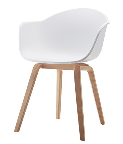 Damiware Romeo Wohnzimmerstuhl Esszimmerstuhl 2er-Set Weiß Polypropylen und Buchenholz Retro Design Stuhl für Büro Lounge Küche Wohnzimmergrey