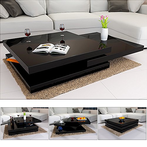 Deuba Couchtisch Hochglanz schwarz | 360° drehbar | Cube Design | modern | 80 x 80 cm - Wohnzimmertisch Beistelltisch Design Lounge Tisch Sofatisch