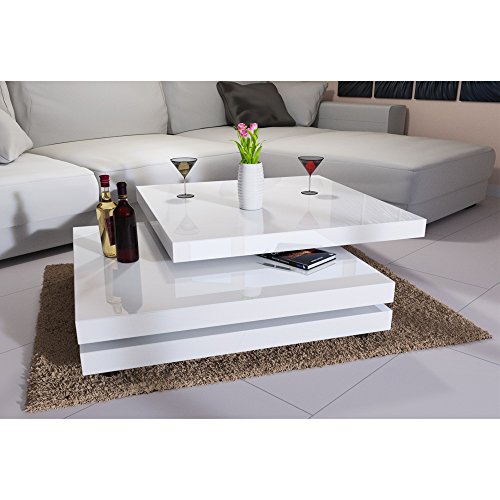 Deuba Couchtisch Wohnzimmertisch Hochglanz Beistelltisch Tisch Sofatisch Tischplatte 360° drehbar 60 x 60 cm - Farbe Weiß