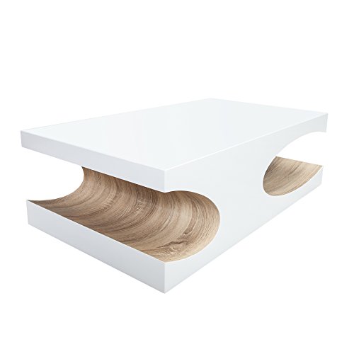 Edler Couchtisch CUBE 120cm Hochglanz weiß Holztisch Wohnzimmertisch Tisch Sonoma Eiche
