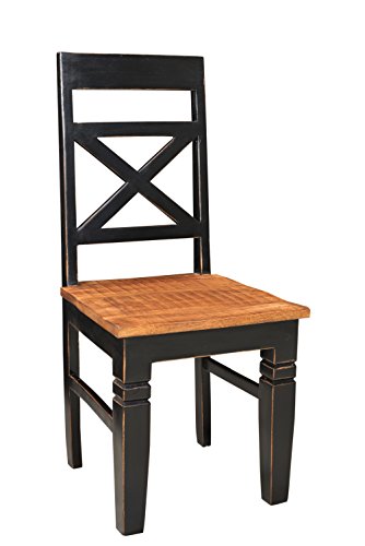 SAM® Esszimmer-Stuhl Corsica, aus Mangoholz & MDF, schwarz mit honigfarbener Sitzfläche, bequemer Holzstuhl im mediterranen Stil, Unikat