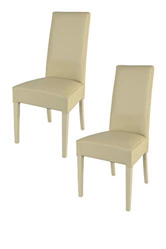 Tommychairs - 2er Set Moderne Stühle Luisa, Robuste Struktur aus lackiertem Buchenholz Farbe Sand, Gepolstert und mit Kunstleder in der Farbe Sand überzogen