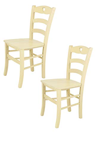 Tommychairs - 2er Set: Stühle Cuore 38 für Küche und Esszimmer, Robuste Struktur aus Buchenholz, in Anilinfarbe Weiss und Sitzfläche aus Holz