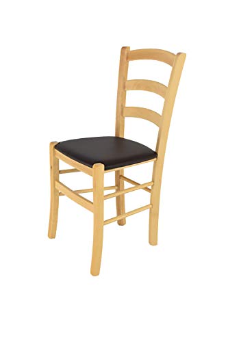 Tommychairs 2er Set Stühle Venice Robuste Struktur aus lackiertem Buchenholz im Farbton Honig und Sitzfläche mit Kunstleder in der Farbe Elfenbein bezogen