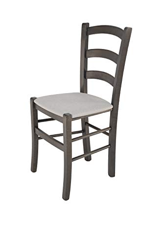 Tommychairs - 2er Set Stühle Venice, Robuste Struktur aus lackiertem Buchenholz in der Anilinfarbe Dunkelgrau und Sitzfläche mit Stoff in der Farbe Perlgrau bezogen
