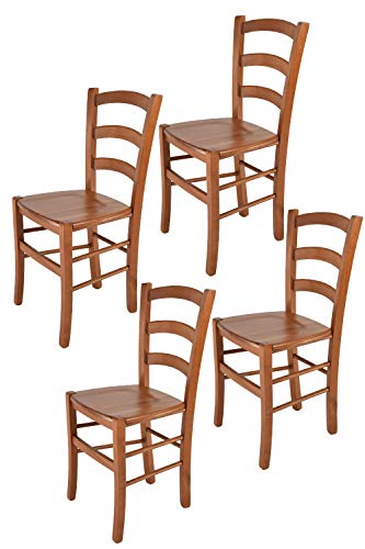 Tommychairs - 4er Set Stühle Venice für Küche und Esszimmer, robuste Struktur aus lackiertem Buchenholz im Farbton Kirschholz und Sitzfläche aus Holz. Set bestehend aus 4 Stühlen Venice
