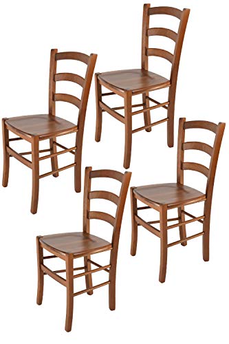 Tommychairs - 4er Set Stühle Venice für Küche und Esszimmer, robuste Struktur aus lackiertem Buchenholz im Farbton helles Nussbraun und Sitzfläche aus Holz. Set bestehend aus 4 Stühlen Venice