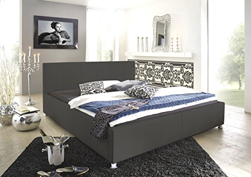 SAM Kinderbett 100x200 cm Katja, Jugend- Polsterbett gesteppt, grau, chromfarben Füße komfortabel modisch schlicht