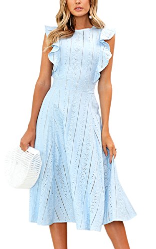 ECOWISH Spitzenkleid Damen Rundhals Ärmellos Sommerkleider Strandkleider A-Linien Kleid Abendkleid Cocktailkleider Knielang