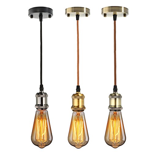 KINGSO E27 Lampenfassung Kupfer Vintage Retro Antike Edison Pendelleuchte Hängelampe Halter Lampe Zubehör mit 1 Meter Kabel