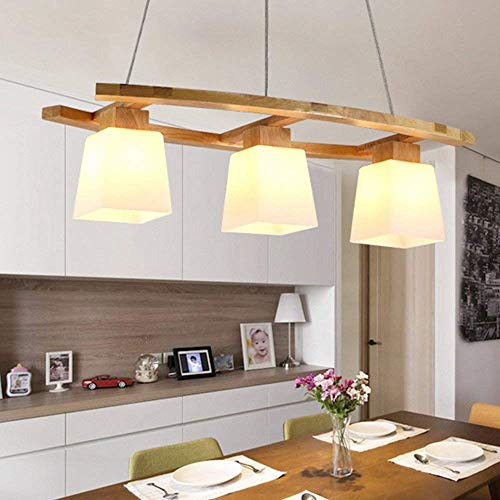 ZMH Pendelleuchte esstisch Pendellampe Holz und Glas Hängeleuchte 3 x LED E27/3W Hängelampe retro Deckenleuchte für Esszimmer/Wohnzimmer/Büro/cafe Leuchtmittel inklusiv von ZMH