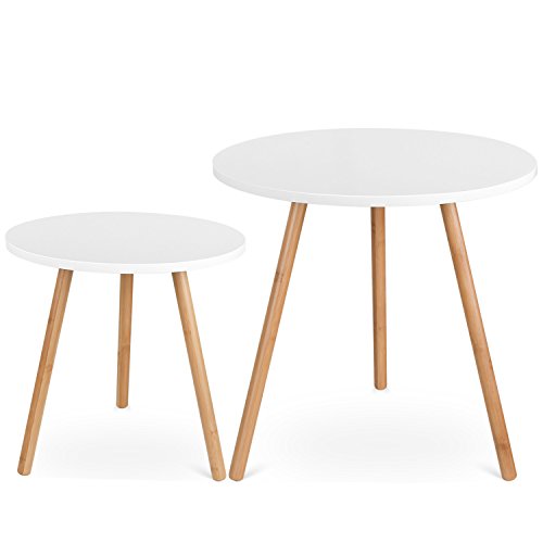 HOMFA Coffee Tables Round Side Tables Modern End Tables Occasional Tea tables Nesting Tables for Balcony and Living Room Set of 2 White