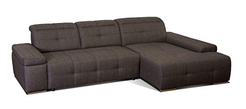 Cavadore Ecksofa Mistrel mit Longchair XL rechts/XXL-Sofa mit aufwendiger Steppung und modernem Design/ 273 x 77 x 173 / Braun-Schwarz, chrom