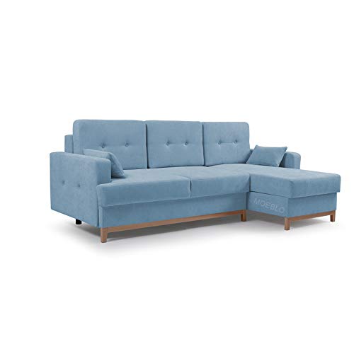 MOEBLO Ecksofa mit Schlaffunktion Eckcouch mit 2 X Bettkasten Sofa Couch L-Form Polsterecke Sophie (Blau, Ecksofa Rechts)